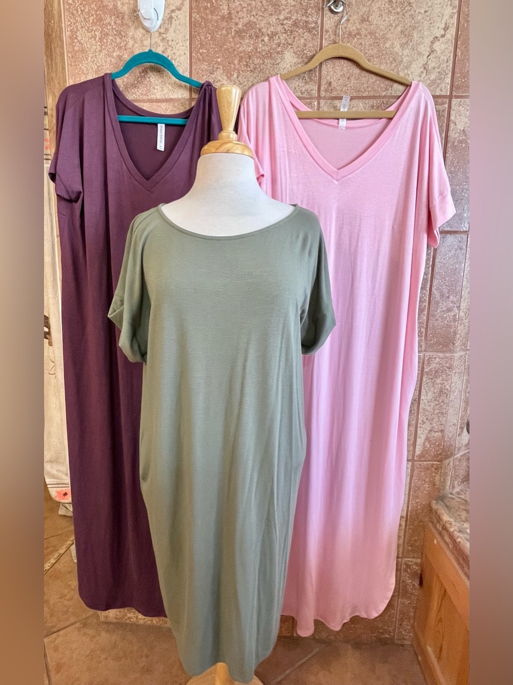 Zenana Outfitters Lot of 3 T-Shirt Dresses in Olive, Mauve, and Blush XL, 1X